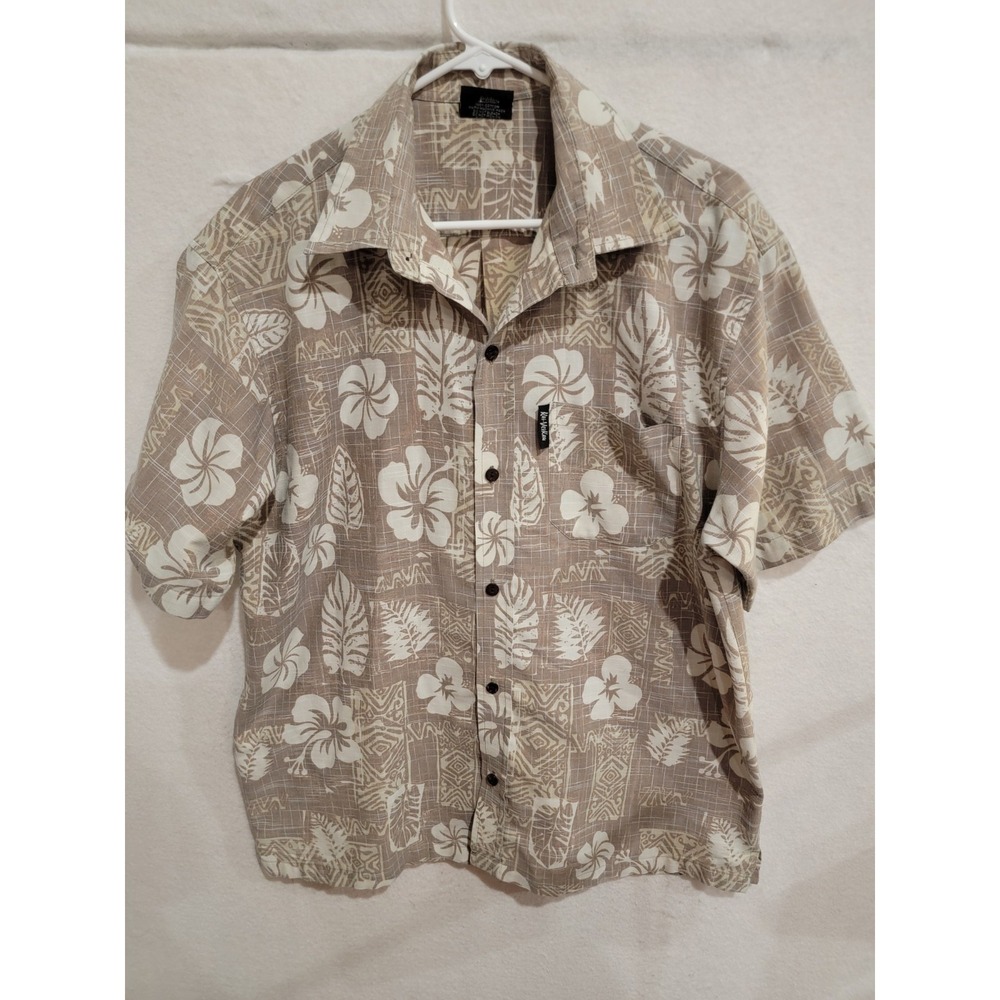 Kai-Veikau Fiji Men's XL Hawaiian Aloha Shirt Brown Beige Tropical Palm Leaf‎